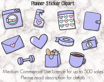 Planner Icon Clipart Set -  Commercial use up to 500 sales included - 11 various icons - Easy to recolour format - Planner stickers or kits