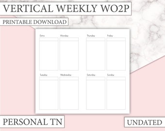 Personal TN - UNDATED Insert- Vertical Erin Condren Style - Week on Two Pages (WO2P)- Personal notebook Insert- 5 or 15 weeks- Pdf printable