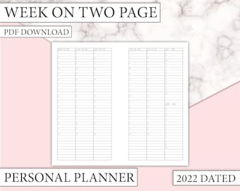 Personal Size Planner 2022 Week on Two Page Dated insert - WO2P - Personal Size Planner printable insert - PDF Download
