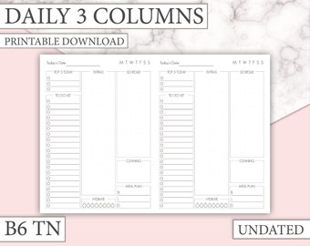 B6 Planner Download - UNDATED Daily Insert - 3 Erin Condren Sized Columns per day - DO1P - printable Traveler's notebook - 2019