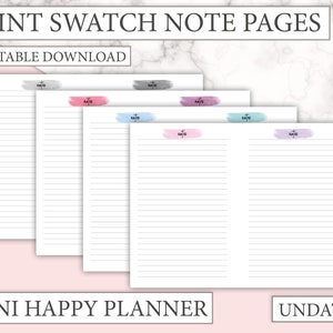 Mini Happy Planner Einlagen - Notizpapier - Linierte Notizseiten mit Farbmustern mehrfarbig - Printable