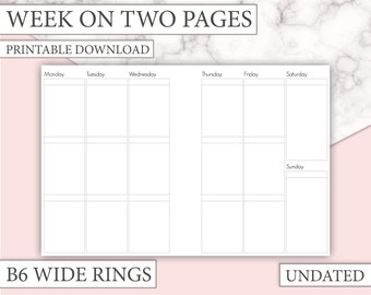 B6 WIDE Rings UNDATED - Vertical Erin Condren Style - Week on Two Pages (WO2P) Ring Planner - B6 Rings - Undated - pdf download -Printable