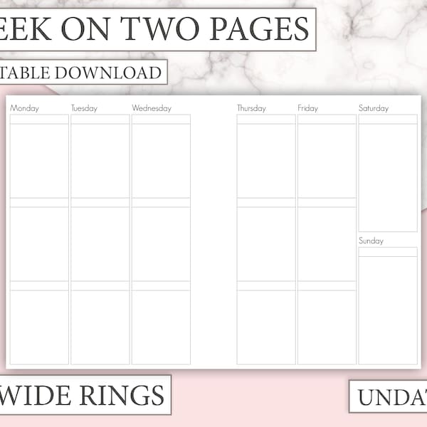 B6 WIDE Rings UNDATED - Vertical Erin Condren Style - Week on Two Pages (WO2P) Ring Planner - B6 Rings - Undated - pdf download -Printable