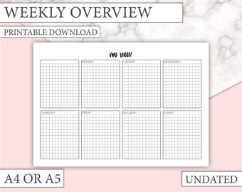 Weekly Overview - A4 or A5 - Plan your week out on this simple weekly overview planner - undated - Pdf printable download