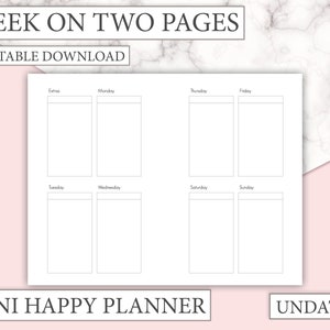 Mini Happy Planner Inserts UNDATED Week on 2 Pages WO2P printable insert EC sized columns perfect for planner stickers image 1