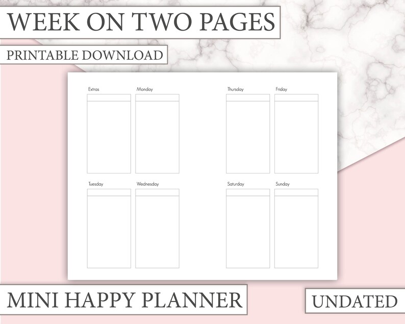 Mini Happy Planner Inserts UNDATED Week on 2 Pages WO2P printable insert EC sized columns perfect for planner stickers image 1