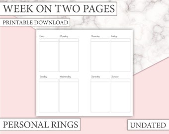 Personal RINGS- UNDATED Insert - Vertical Erin Condren Style - Week on Two Pages (WO2P)- Medium Planner Insert- 5 or 15 weeks- Pdf printable
