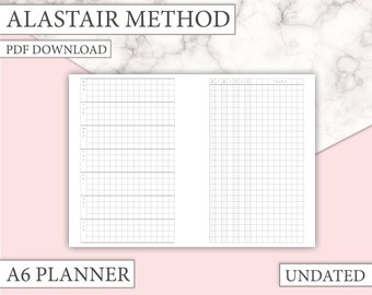 Alastair method A6 printable planner insert, undated pdf printable insert for a6 planner, pdf download, weekly insert with monday start