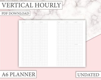 Vertical Hourly A6 printable planner insert, undated pdf printable insert for a6 planner, pdf download, weekly hourly monday start 5mm grid