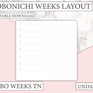 Hobonichi Weeks Printable Inserts - Weekly Inserts with the Hobo Weeks Layout - print 5 or 13 weeks - Undated  pdf download -Printable