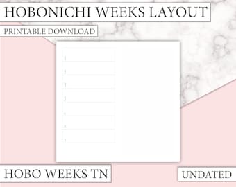 Hobonichi Weeks Printable Inserts - Weekly Inserts with the Hobo Weeks Layout - print 5 or 13 weeks - Undated  pdf download -Printable