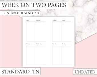 Standard TN - UNDATED Insert- Vertical Erin Condren Style - Week on Two Pages (WO2P)- Standard notebook Insert- 5 or 15 weeks- Pdf printable