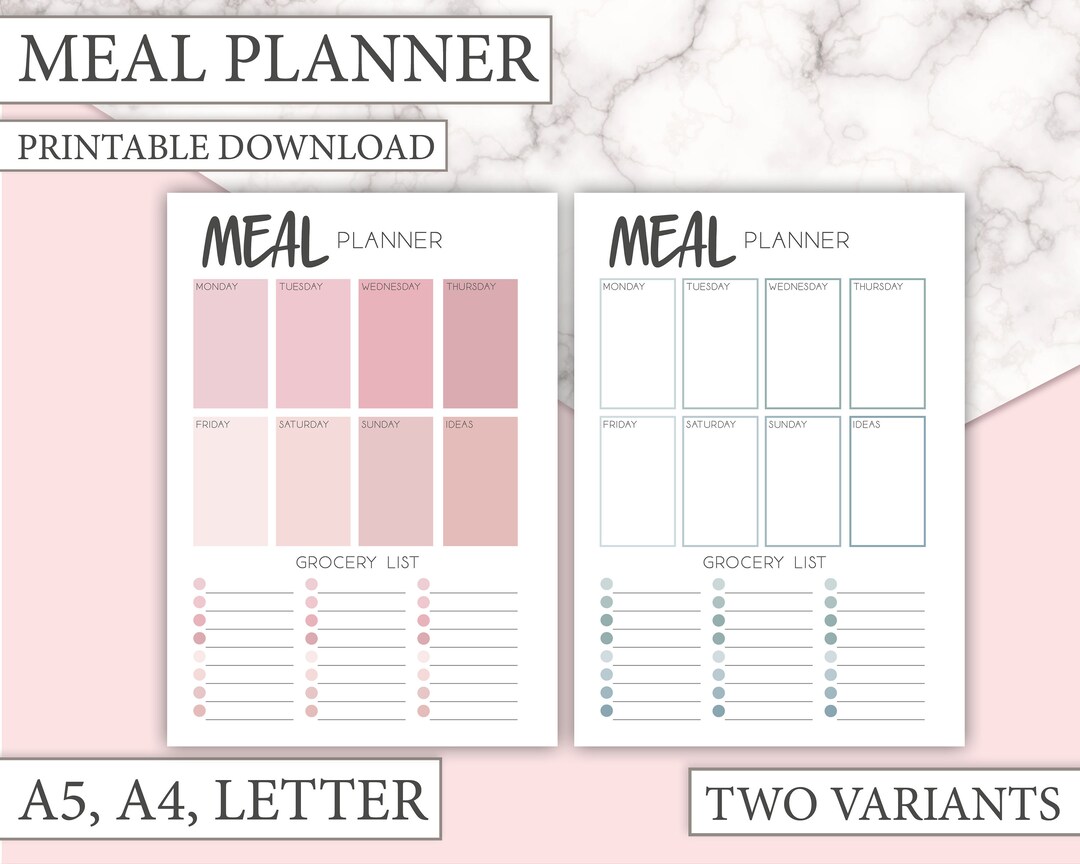 A5 A4 Letter Size Meal Planner Insert Meal Planner Pages - Etsy