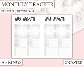 A5 Rings - Monthly Habit Tracker - Track daily, weekly and monthly habits - Undated - Large A5 Planner Insert - Pdf printable download