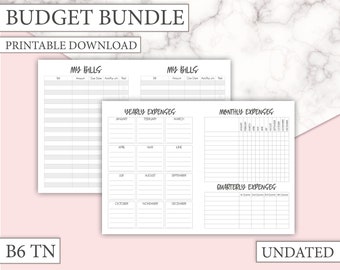 B6 Tn Planner  - BUDGET BUNDLE - Includes spending tracker, savings tracker, bills, expenses etc B6 travellers notebook download - Printable