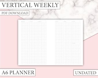 Vertical Weekly A6 printable planner insert, undated pdf printable insert for a6 planner, pdf download, weekly insert monday start 5mm grid