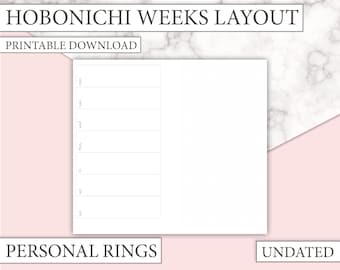 Personal RINGS- UNDATED Insert - Hobonichi / Hobo Weeks Layout - Week on Two Pages (WO2P)- Medium Planner Insert- 5+ weeks - Pdf printable