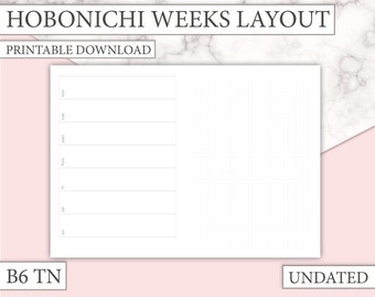 B6 Planner Download - UNDATED - Hobonichi Weeks Style Insert - Week on One Page (WO1P) + Grid Page -  printable Traveler's notebook