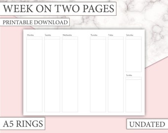 A5 RINGS - UNDATED insert - Vertical Erin Condren Style - Week on Two Pages (WO2P) - Large Rings Insert - 5 or 15 weeks - Pdf printable