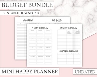 Mini Happy Planner - BUDGET BUNDLE - Includes spending tracker, savings tracker, bills, expenses etc HP Mini Planner download - Printable