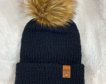 Black Knit Beanie with or without Pom, Ready to Ship!