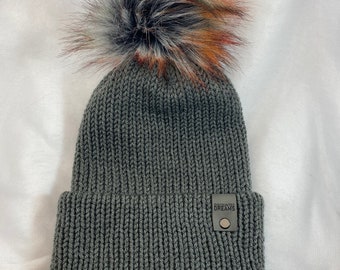 Gray Knit Beanie, with or without Pom, you pick! Ready to Ship!