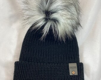 Black Knit Beanie, with or without Pom, Handmade, Ready to Ship!