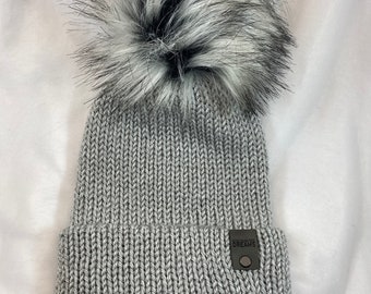 Light Gray Knit Beanie, with or without Pom, handmade, Ready to Ship!