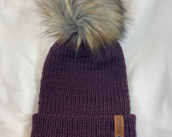 Purple Knit Beanie with or without Pom, Handmade, Ready to Ship!