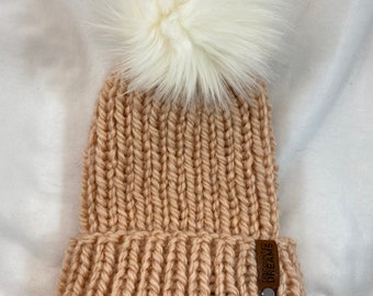 Light Pink Chunky Knit Beanie, Ultra Soft, with or without Pom, Handmade, Ready to Ship!