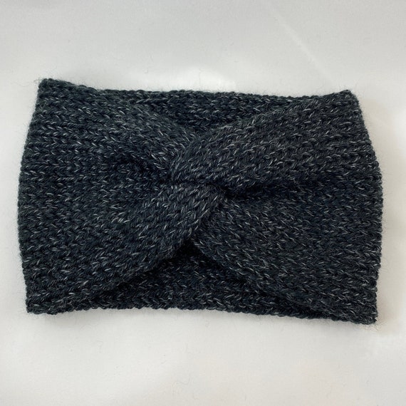Black Tweed Wide Knit Ear Warmer Headband, Warm and Cozy - Etsy display picture 2