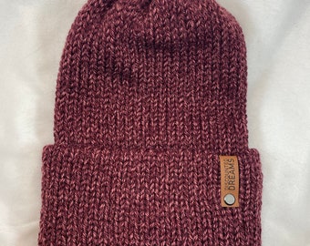 Maroon Knit Beanie, Your Choice of Pom, Handmade, Ready to Ship!