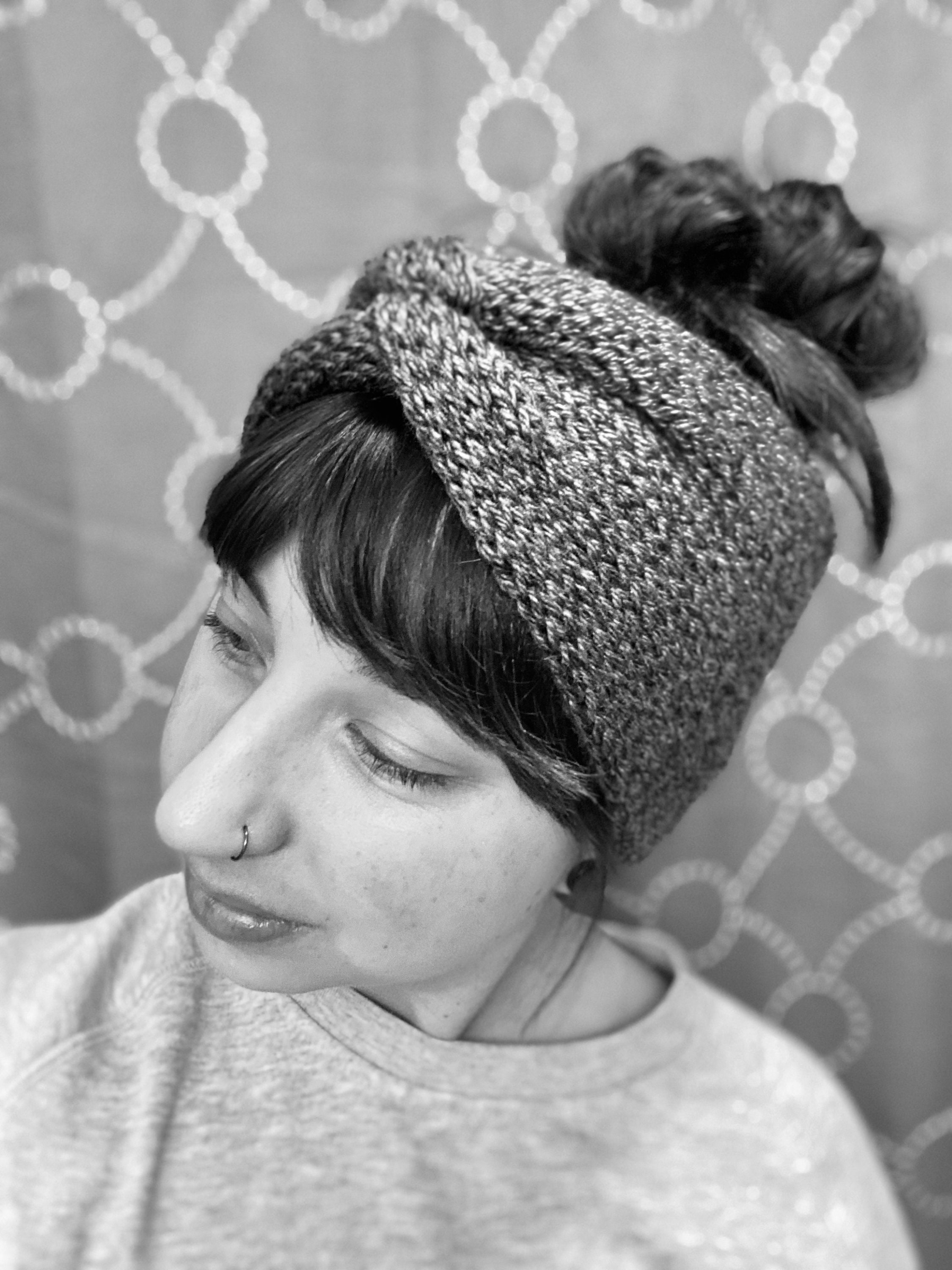 Handcrafted Black Knit Headband Ear Warmer Wool Winter Headbands for Women 2 Pack - Black+Dark Gray Ear  main image 3