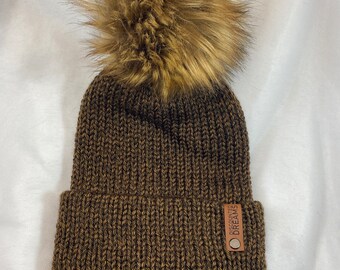 Brown Knit Beanie, with or without Pom! Ready to ship!