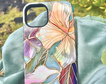Floral Stained Glass Effect iPhone Case: Artistic Print Phone Cover