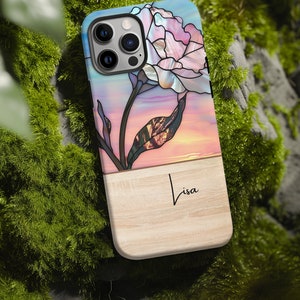 Nejlika Januari Personlig Födelseblomma Tufft iPhone/Galaxy-skal, detta är inte målat glas