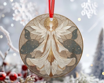 Earth Toned Glass Angel Ornament, Christmas Tree Decor