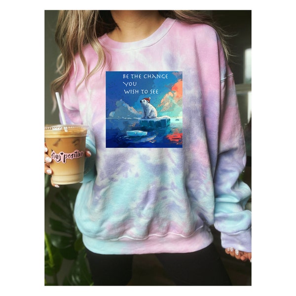 Save the Polar Bears Tie-Dye Sweatshirt - Handmade, Unique Pattern - Conservation Support Apparel - Ideal Eco-Conscious Gift