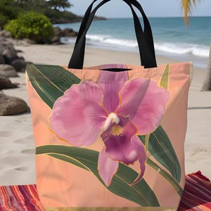 Peach Magenta Orchid Tote Bag
