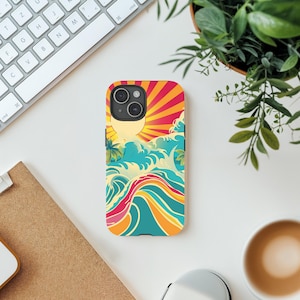 Funda retro para teléfono: protección duradera y resistente con diseño vintage de sol, regalo estético único para amantes de la tecnología