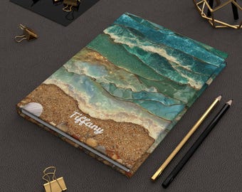 Ocean Layered Waves Hardcover Journal | Beach Seashells Personalized Name