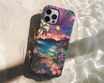 Hibiscus Moon iPhone Case: Floral Galaxy Protective Tough Case
