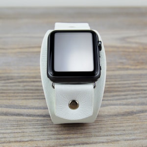 White Apple Cuff Band 40mm 41mm 42mm 44mm 45mm 46mm 49mm/ Leather Apple Watch Cuff Series: Ultra/Ultra2, SE, 10, 9, 8, 7, 6, 5, 4, 3