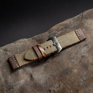 Armee Grün Canvas/Leder-Armband 20/22/24/26mm / handgefertigt Vintage-Stil / Militär Canvas Leder Uhrenarmband / gealtertes Design