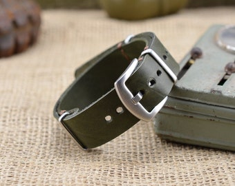Correa de reloj larga de piel verde, estilo militar, 18 mm, 20 mm, 22 mm y 24 mm, personalización gratuita, oferta.