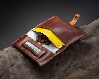 Leather Tobacco Pouch, Handmade Personalized Tobacco Bag, Mens Tobacco Case, Custom Tobacco Pouch, Tobacco Rollup Pouch, Smokers Accessories