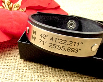 Engraved Coordinates Bracelet, Longitude Bracelet, Latitude Bracelet, Personalized Coordinates Bracelet, Customized Coordinates Bracelet