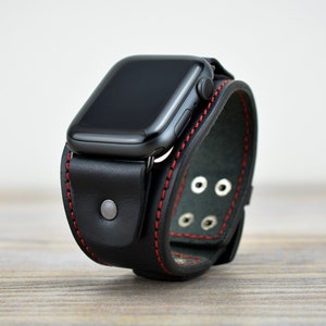 Black Apple Cuff Watch Band / 40mm 41mm 42mm 44mm 45mm 46mm 49mm/ FREE Engraving / Custom Watch Band Ultra/Ultra2, SE, 10, 9, 8, 7, 6, 5, 4