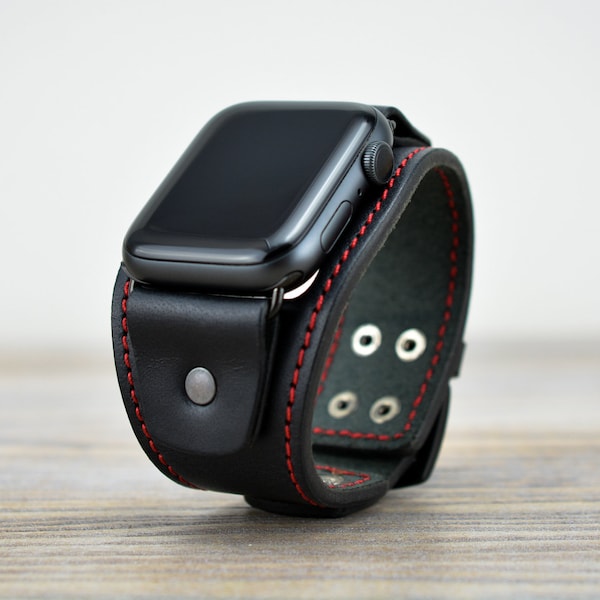 Apple Watch Band / 49mm 41mm 45mm 40mm 44mm / Manschette Leder Apple Watch Band GRATIS Gravur Custom Uhrenarmband Serie Ultra, SE, 8, 7, 6, 5, 4