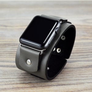 Leather Apple Watch Band 41/45mm 38/40mm  42/44  Gray Apple cuff Watch band, Apple Series 3, 4, 5, 6, 7, 8 / ULTRA, SE